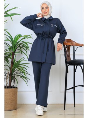 Benguen Antrasit Beli Büzgülü Fermuarlı Scuba Takım