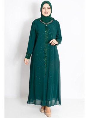MODAVİKİ Yeşil Pul Payet Detaylı Abiye