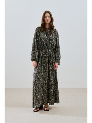 MANUKA Desenli Viskon Bağlamalı Elbise Vıntage Floral