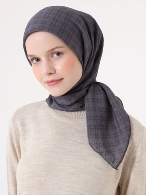 Miray Koyu Gri Fort Eşarp Kutu Desen