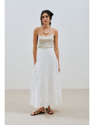 MANUKA Ekru Nakışlı Uzun Etek