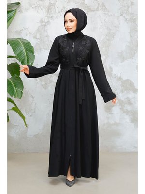 Neva Style Nakış İşlemeli Siyah Ferace 29124s