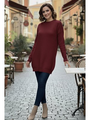 Benguen Bordo Kolu Düğmeli Triko Kazak