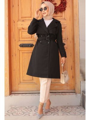 Neva Style Kemerli Siyah Trençkot 61171s
