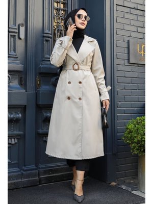 Neva Style Tokalı Kemerli Bej Trençkot 5942bej
