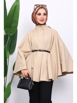 İmaj Butik Bej Kemerli Gabardin Panço