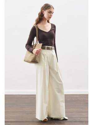 MANUKA Ekru Geniş Pileli Gabardin Pantolon