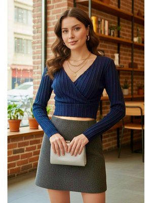 Tofisa Lacivert Lacıvert Leysi Crop