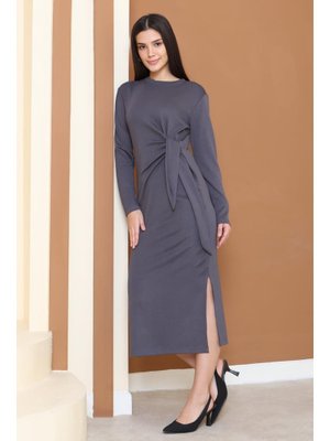 Tofisa Fume Füme Yandan Bağlama Detaylı Modal Elbise