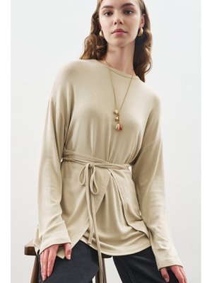 MANUKA Beli Bağlama Tasarımlı Bluz Taş