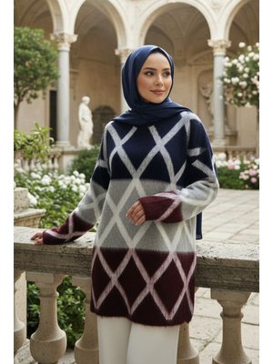 Neva Style Blok Renkli Lacivert Triko Kazak Tunik 87381l