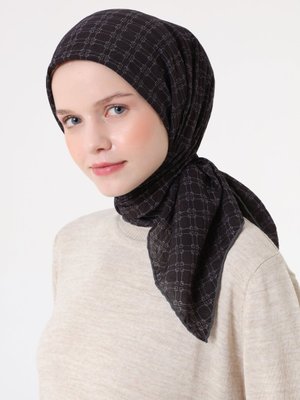 Miray Siyah Fort Eşarp Kutu Desen