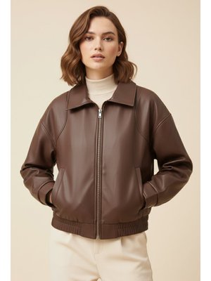 Tofisa Kahve Beli Lastikli Deri Ceket