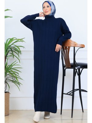 Benguen Lacivert Fitilli Triko Elbise