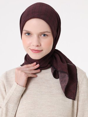 Miray Bordo Fort Eşarp Kutu Desen Koyu