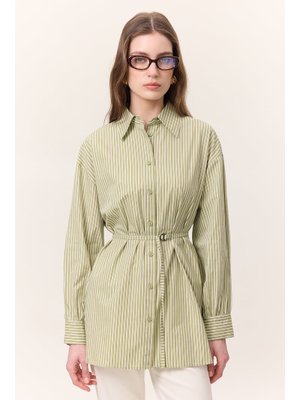 MANUKA Yeşil Çizgili Kemerli Gömlek