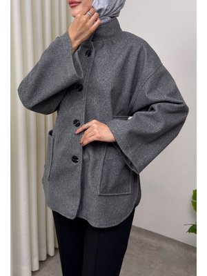 Salih Çelebi Gri Hakim Yaka Kaşe Ceket