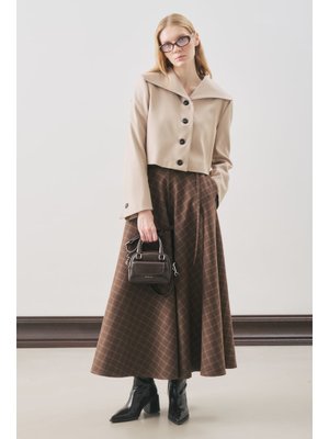 MANUKA Bej Loren Kısa Geniş Yakalı Ceket