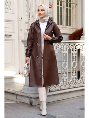 Pamuk Butik Kapüşonlu Cepli Deri Kap