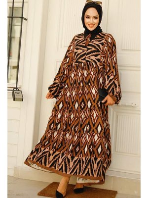 Neva Style Desenli Kahverengi Elbise 10235kh