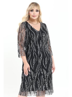 Ladies First Gümüş Büyük Beden 3747b Siyah Kısa Abiye Elbise