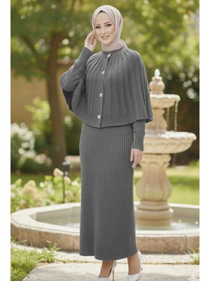 Benguen Antrasit Bolerolu Triko Elbise