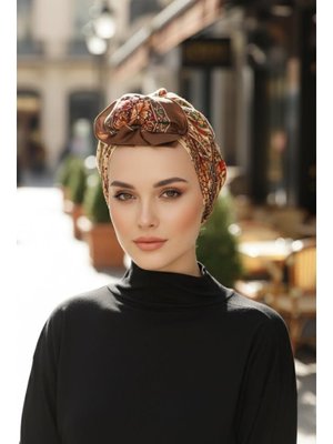 Aisha`s Design Desen Arkadan Bağlanabilir Desenli Bone Türban,db