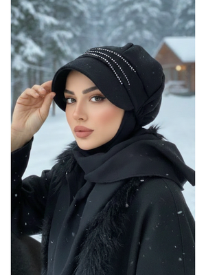 AİŞE TESETTÜR Siyah Taş Detaylı Şapka