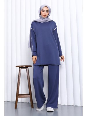İmaj Butik İndigo Biyeli Tunik Pantolonlu Modal Takım