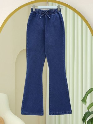 Podyumplus Laci Beli Lastikli Bağcık Detaylı İspanyol Paça Kot Pantolon