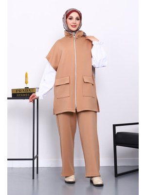 İmaj Butik Bisküvi Fermuarlı Yelek Pantolonlu Scuba Takım