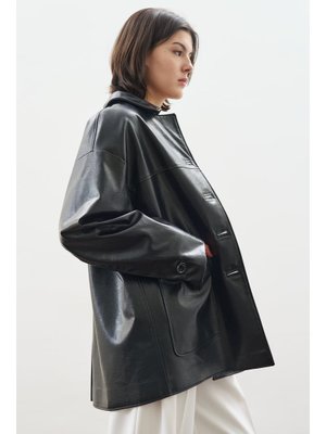 MANUKA Siyah Klasik Kesim Deri Ceket