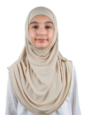 İhvan Pratik Hazır Geçmeli Boneli Çocuk Şal Bej