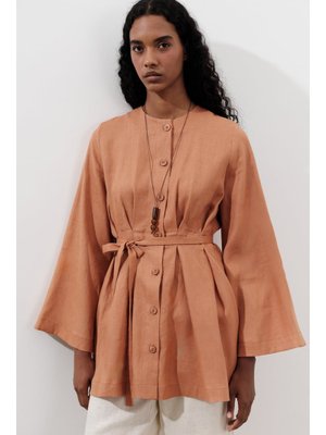 MANUKA Turuncu Keten Pensli Tunik