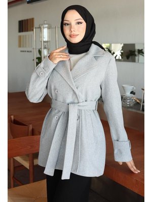 MISSVALLE Gri Düğme Detaylı Kaşe Kaban