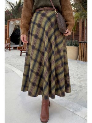 Salih Çelebi Yeşil Cepli Ekose Etek