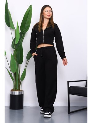 İmaj Butik Siyah Kapüşonlu Hırka Pantolonlu Selanik Takım
