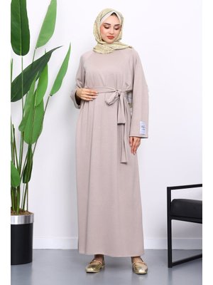 İmaj Butik Vizon Kolu Armalı Reglan Kol Basic Modal Kuşaklı Elbise