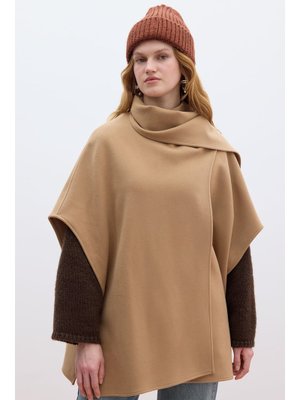 MANUKA Camel Atkılı Kaşe Panço