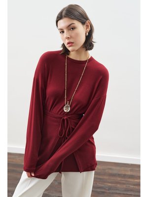 MANUKA Bordo Beli Bağlama Tasarımlı Bluz