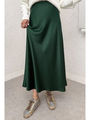 Salih Çelebi Zümrüt Yeşili A Kesim Saten Etek