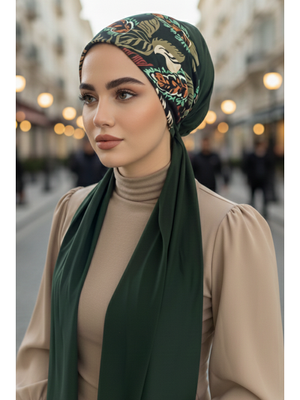 AİŞE TESETTÜR Zümrüt Yaprak Desenli Eşarp Bone