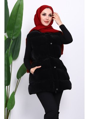 İmaj Butik Siyah Bel Lastikli Cepli Şişme Yelek