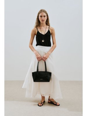 MANUKA Ekru Katlı Fırfırlı Uzun Etek