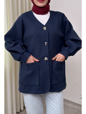Salih Çelebi Lacivert V Yaka Kaşe Ceket