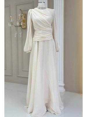 Amine Hüma Krem Nergis Abiye Elbise