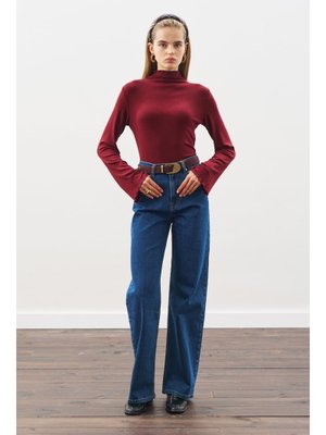 MANUKA Koyu Mavi Uzun Hafif Geniş Paça Jean Pantolon