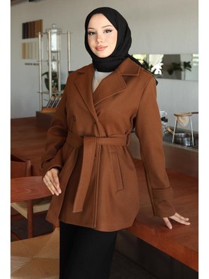 MISSVALLE Kahverengi Düğme Detaylı Kaşe Kaban