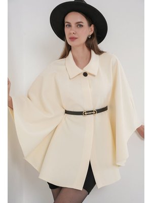 Bigdart Ekru Kemerli Kaşe Panço