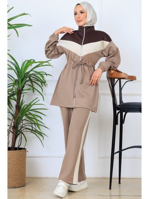 Benguen Vizon Beli Büzgülü Kemerli Scuba Takım